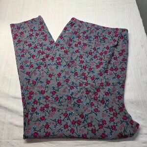 Woman Within 4X Tall Gray Pink Blue Floral Elastic Waist Pull On Casual Leggings